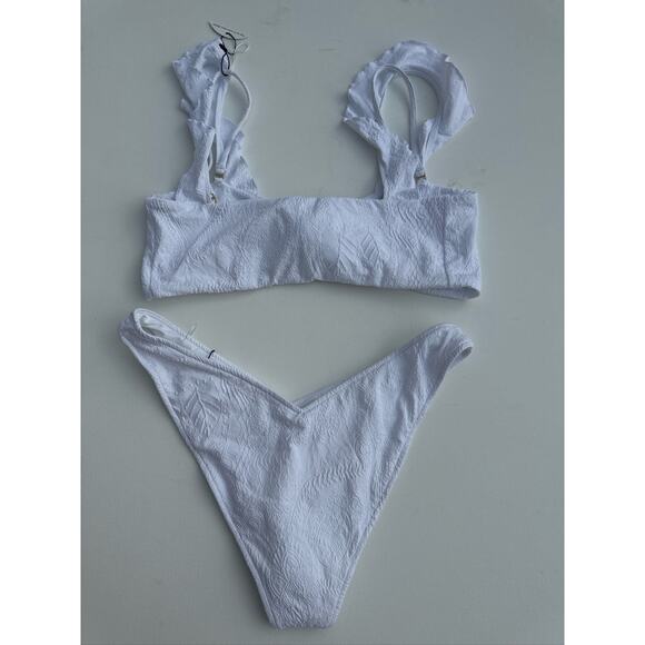 JMP The Label Ruffle Sleeve White Textured Knotted Bridal Bikini Set - XL NWT - Picture 4 of 7